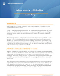 Mixing Intensity vs Mixing Time